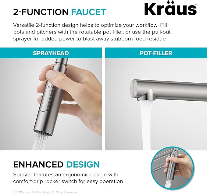 KRAUS Artec Pro Commercial Style Pull-Down Single Handle Kitchen Faucet with Pot Filler in Spot Free Antique Champagne Bronze/Matte Black, KPF-1604SFACBMB
