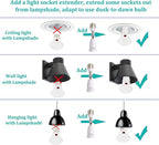 Borju Light Socket Extender [2-Pack], 4.5 Inch Extension, 360° Adjustable Socket, White