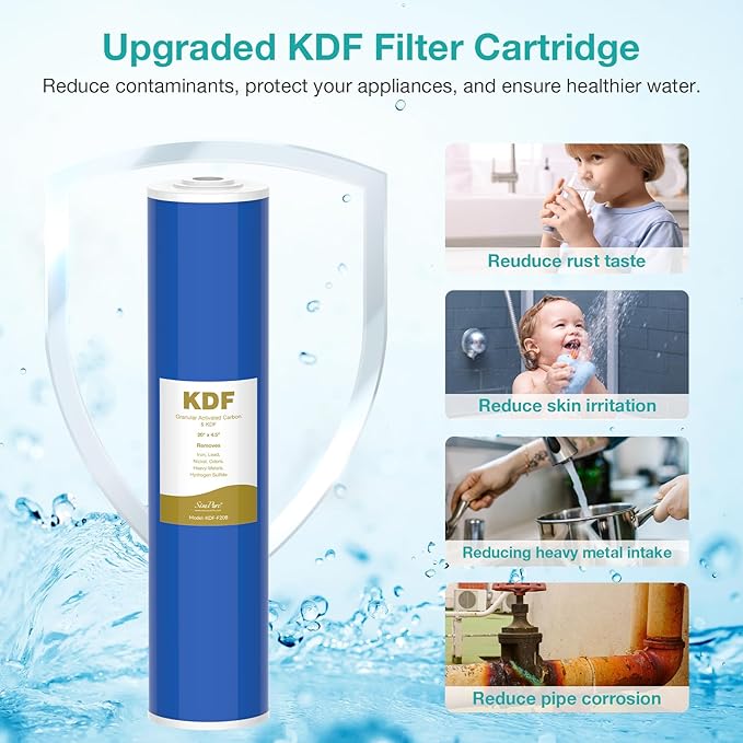 SimPure 20" x 4.5" Carbon and KDF Filters, Whole House KDF/GAC Heavy Metal Water Filter Cartridge Replacement for DB20P, DB20P-3KDF (4 Pack)