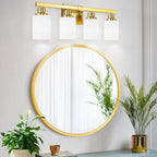 4-Light Gold Vanity Light, Modern Gold Bathroom Light Fixtures Over Mirror with Milky White Glass Shade, Bath Wall Mount Lights Wall Lamp for Mirror Bedroom, Living Room Hallway Kitchen