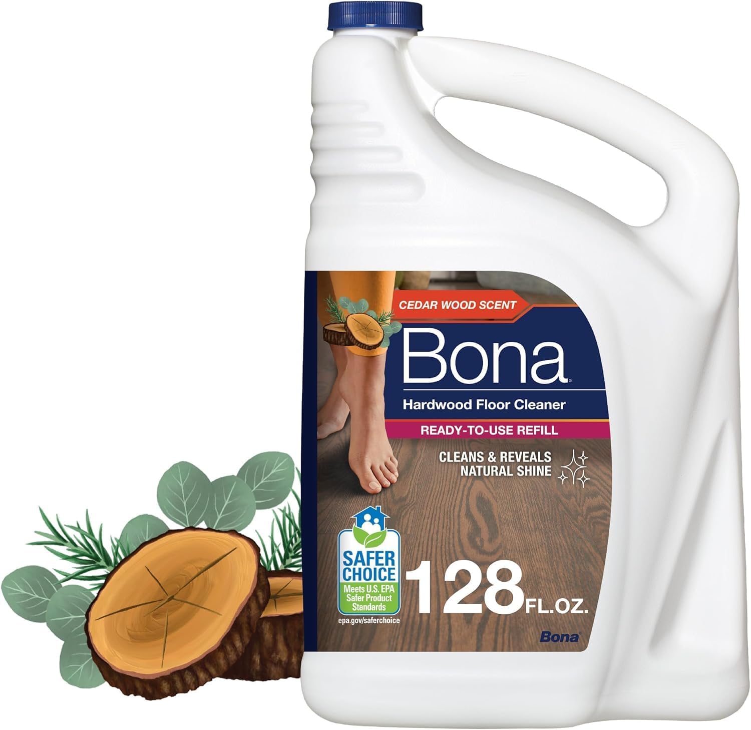 Bona Hardwood Floor Cleaner Refill - 128 fl oz - Cedar Wood Scent - Residue-Free Floor Cleaning Solution Spray Mop and Spray Bottle Refill - For Wood Floors