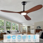 52 Inch Ceiling Fans with Lights and Remote, Wood Ceiling Fan with Light,3 Blade,6 Speed DC Motor Outdoor indoor for Patio,Living Room,Bedroom
