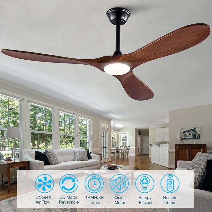 52 Inch Ceiling Fans with Lights and Remote, Wood Ceiling Fan with Light,3 Blade,6 Speed DC Motor Outdoor indoor for Patio,Living Room,Bedroom