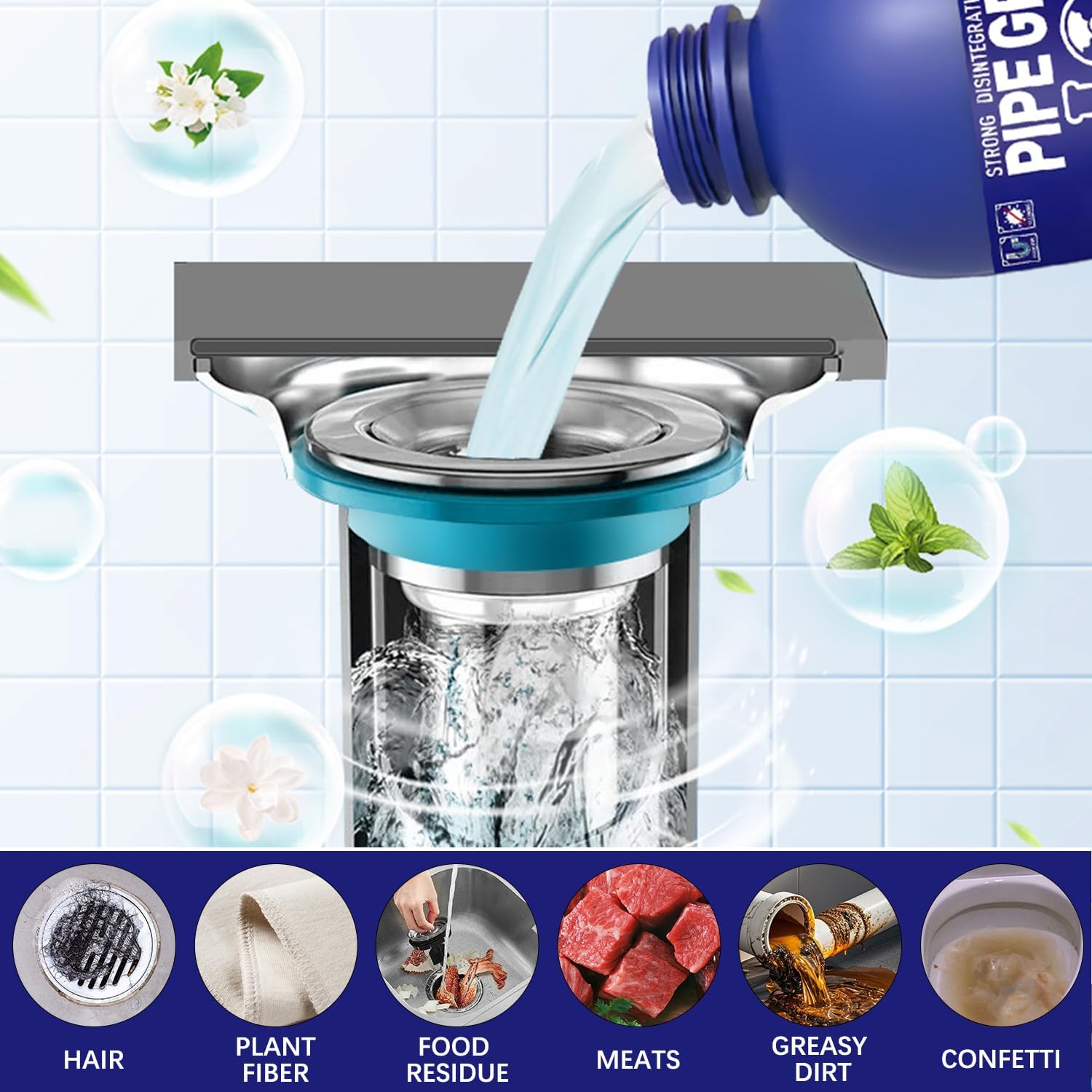Pipe Bobo Drain Cleaner for Kitchen Sink, Powerful Unclogging, Professional-Grade Drain Opener, Unclog drains, clog remover, Shower, Tub, for All Pipe Materials