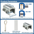 Sliding Window Locks, 4 Pack Window Locks with Key for Up and Down & Horizontal Sliding Windows Doors, Adjustable Easv to Install, Window Security for Patio Bedroom Home Office