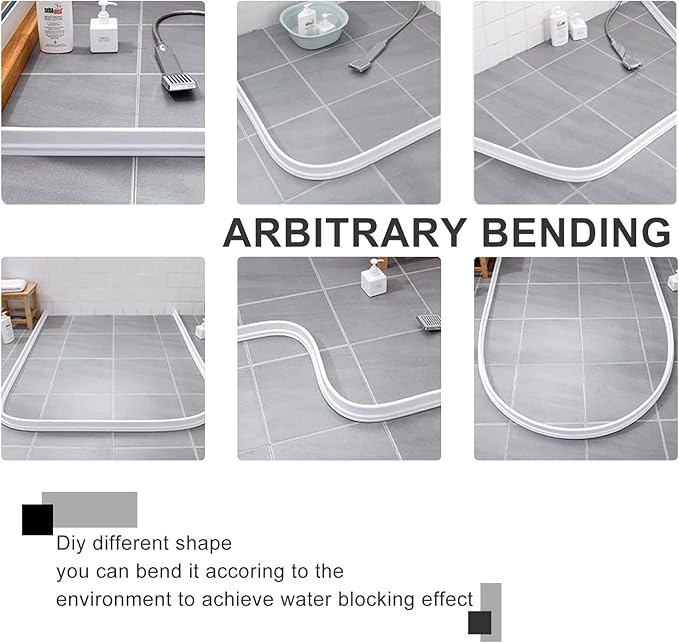 Silicone Wet Room Bathroom Floor Seal Screen Door Seal Strip Shower Dam Prevents Overflow of Water | Waterproof Self-Adhesive and Bendable Waterproof Strip for Wet and Dry Separation (White-80inch)