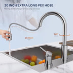 APPASO 3 Hole Kitchen Faucet, Brushed Nickel Kitchen Faucets with Soap Dispenser and Pull Down Sprayer 3 Modes, S304 Stainless Steel High Arch 3 Piece Sink Faucet with Separate Handle