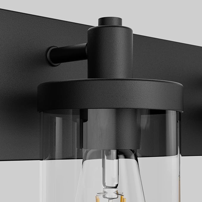 Aipsun Black Bathroom Light Fixtures Vintage Vanity Light for Bathroom Industrial Wall Sconce with Clear Glass Shade(Exclude Bulb)