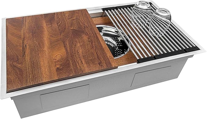 Ruvati 39-inch Workstation Kitchen Sink - Dual Tier Undermount Kitchen Sinks - 16 Gauge Stainless Steel Kitchen sink with Brushed Finish hides scratches - RVH8299