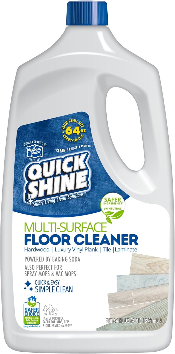 Quick Shine Multi Surface Floor Cleaner 64oz, Ready to Use-Streak Free-No Rinse, Use on Hardwood, Laminate, Luxury Vinyl Plank & Stone, Use in Spray Mops & Vac Mops, Safer Choice Cleaner