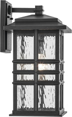 KICHLER Beacon Square 17.25" 1-Light Outdoor Wall Light with Clear Hammered Glass in Textured Black, for Exterior Doors, Garage, Porch, or Patio (17.25" x 9.5"), 49831BKT