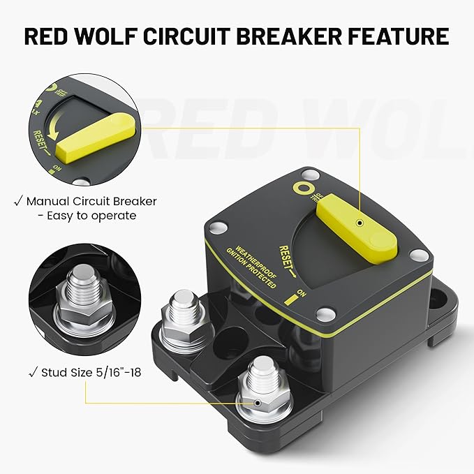 RED WOLF 30A Circuit Breaker DC 12-48V W/Manual Reset Manual Reset for Car Audio RV Marine Boat Truck Trolling Motors Stereo Audio Electronic Battery Solar System