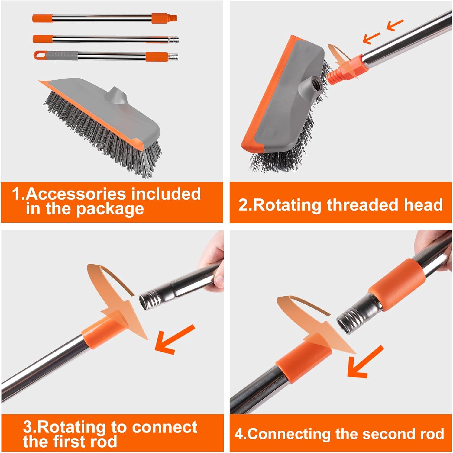 BITOPE Deck Scrub Brush with Long Handle, Heavy Duty Floor Cleaning Scrubber with Stiff Bristles Garage Concrete Cleaner Tool for Cleaning Tile Patio Outdoor Porch Indoor Kitchen Shower Bathroom