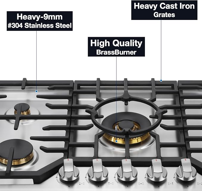 ROBAM 30" Gas Cooktop G413 with 4 Made in Italy Brass Burners, Built-in NG/LPG Convertible Gas Stove, 20,000 BTUs Power Burner, Flameout Protection