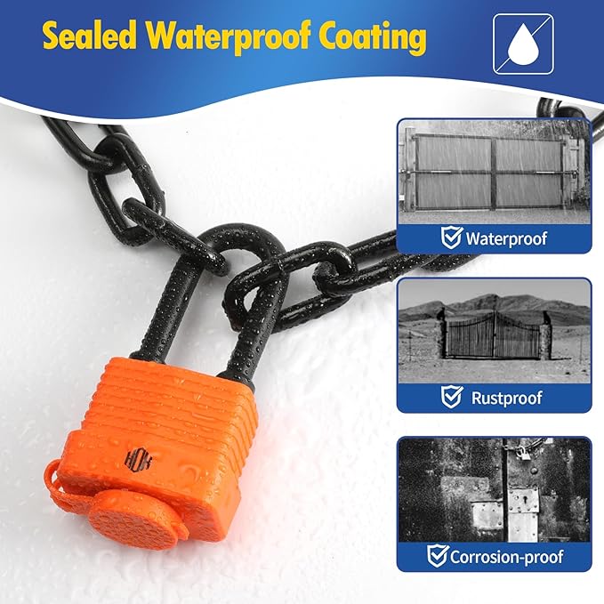 HOX 6-Pack Weather Resistant Padlocks – 40mm Laminated Steel, Chrome Plated with 2-inch Shackle, Vinyl Wrapped, Hardened Steel for Extra Security