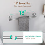 USHOWER Brushed Nickel Bathroom Hardware Set, Modern 18-Inch Towel Bar Set Wall Mounted, Durable SUS304 Stainless Steel Bathroom Accessories Set, 4-Piece