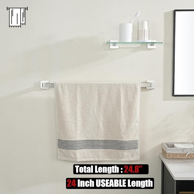 JQK Brushed Towel Bar, Rounded Edges 29.41 Inch Towel Rack, 304 Stainless Steel Bathroom Wall Mount, Useable Length 27 Inch, TB250L27-BN