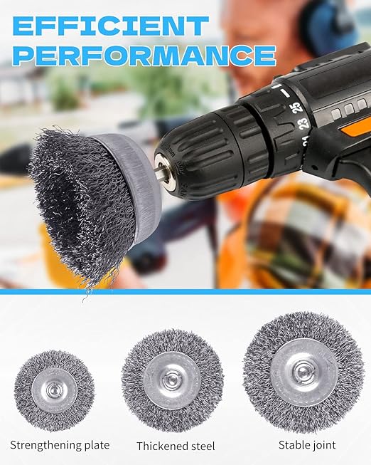 60 Pack Rocaris Carbon Steel Wire Wheel Brush Set - Cup, Wheel, and Pen Brushes With 1/4-Inch Hex Shank for Rust Removal, Corrosion and Scrub Surfaces
