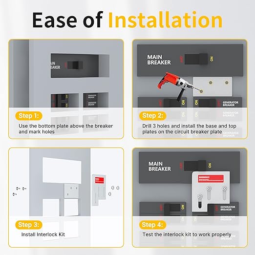 Joinfworld Generator Interlock Kit Compatible with Square D QO or Homeline 150 and 200 Amp Panels, Interlock Kit with 1 3/8 Inch Spacing Between Main and Generator Breaker