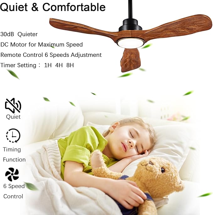 42” Ceiling Fan with Lights and Remote Control Ceiling Fan, Wooden Ceiling Fan with Lights Silent Reversible DC Motor with 3 Blades for Farmhouse, Living Room, Bedroom, Office. (Black + Walnut)