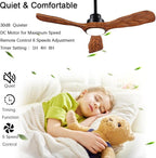 42” Ceiling Fan with Lights and Remote Control Ceiling Fan, Wooden Ceiling Fan with Lights Silent Reversible DC Motor with 3 Blades for Farmhouse, Living Room, Bedroom, Office. (Black + Walnut)