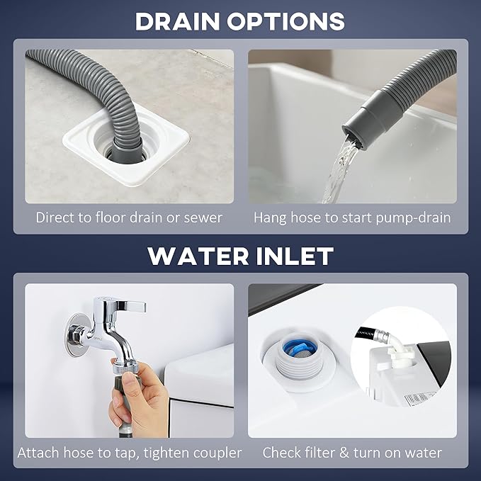 HOMCOM Portable Washing Machine, 1.3 Cu. Ft. Compact Washer with 8 Programs, 6 Water Levels, LED Display and Child Lock, 9.9 lb Full Automatic Washing Machine for Apartments, Dorms and RVs, White