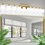 Gold Bathroom Vanity Light,10-Light Brushed Gold Bathroom Light Fixtures with White Frosted Glass,64.5in Wall Lamp Sconces for Mirror Bedroom,Living Room Hallway,E26