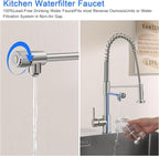 MENATT 3 in 1 Kitchen Faucet with Drinking Water Faucet, Pull Down Spring Single Handle 3 Way Kitchen Faucet Chrome, Water Filter Faucet for Kitchen Sink Bar (Without Water Filtration Device)