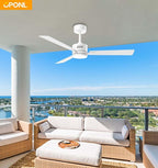 42" White Ceiling Fan with Light, Remote Control, Downrod Mount, Noiseless, Reversible, 6CCT, Dimmable, 6 Speeds, Timeable, Ceiling Fan with Remote Control for Bedroom, indoor/outdoor