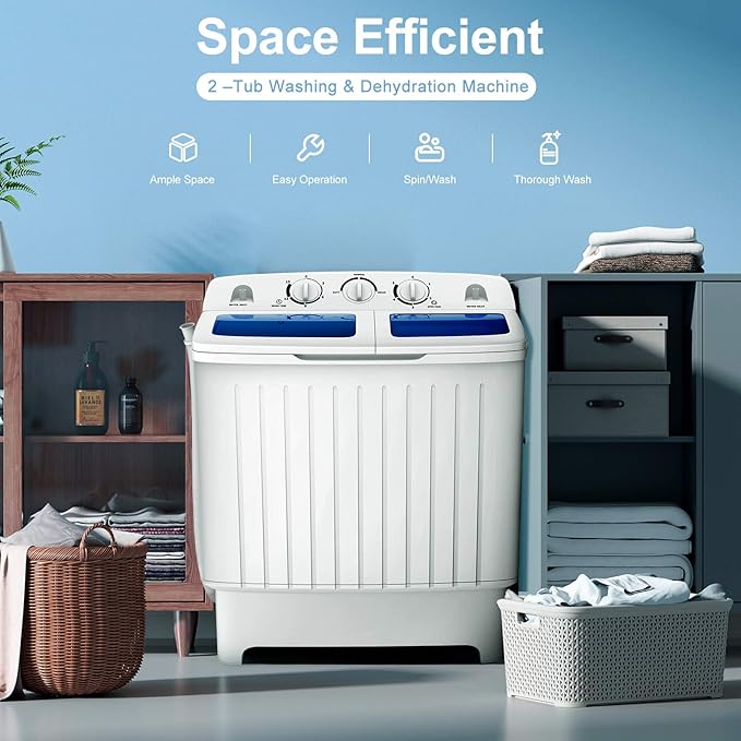 ARLIME Portable Washing Machine, 20lbs Mini Twin Tub Washing Machine w/Drain Pump, Semi Automatic 12lbs Compact Washer & 8lbs Sipnner, Portable Washer Dryer Combo for Apartments Dorms RV Camping