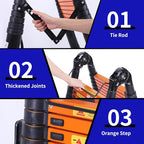 JADDUO Telescoping Ladder A Frame, 16.5 Ft Compact Aluminum Extension Ladder, Portable Telescopic RV Ladder for Outdoor Camper Trips Motorhome with Tool Platform and Stabilizer Bar, 330 lbs，Black