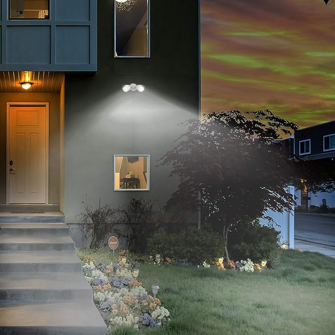 Ciata Flood Lights Outdoor, 20-Watt LED Bullet Head Security Flood Lights, Dual Head, RoHS and FCC Complaint, IP65 Rated, 1900 Lumens, 2KV Surge Protection, Die-Cast Aluminum in White Finish – 4000K