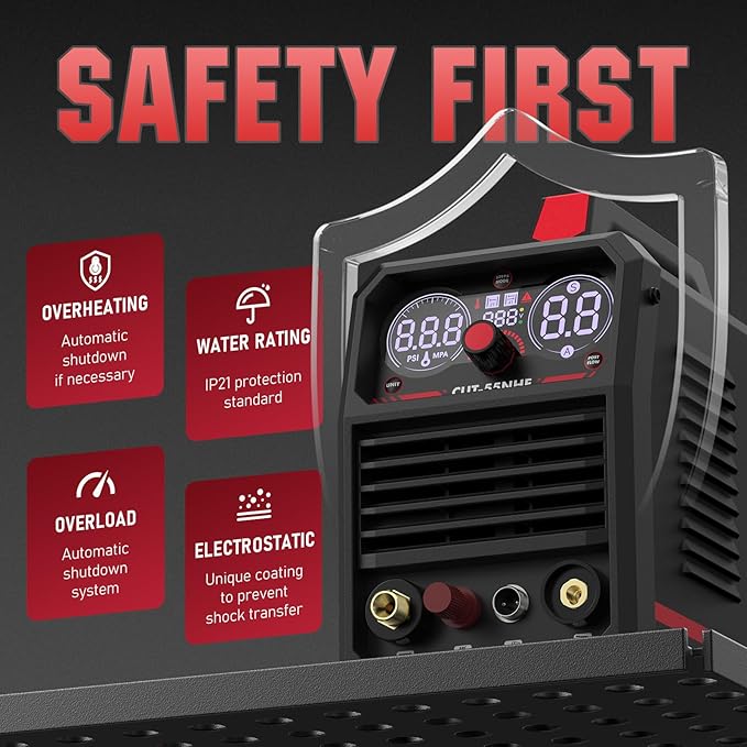 YESWELDER CUT-55NHF Plasma Cutter, Non-High Frequency Non-Touch Pilot Arc, 55 Amp 110/220V Dual Voltage, Large Digital Display Plasma Cutting Machine
