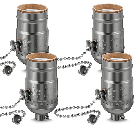 4 Pcs Pull Chain Lamp Socket Replacement, E26 Standard Threaded Base, Light Socket with Pull Chain, Lamp Parts for Repair (Black)