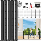 36" Expandable 16-20FT Black T304 Cable Railing Post Kit, Complete Cable Railing System with 5 Level Posts & 216ft 1/8" Wire Rope(No Handrail), Adjustable Length Easy DIY for Decks/Porch
