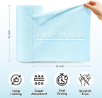 Microfiber Cleaning Cloths Roll, 75 Pack Tear Away Microfiber Towels Roll, 12" x 12" Lint Free Rags, Reusable Cleaning Cloths, Washable, Scratch Free,Ultra Absorbent Dish Rags(Blue)