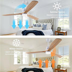 56" Wood Ceiling Fan with Light and Remote Control, Indoor Outdoor Wooden 3 Blades Ceiling Fan for Patio Living Room, Bedroom, Office,Reversible DC Motor
