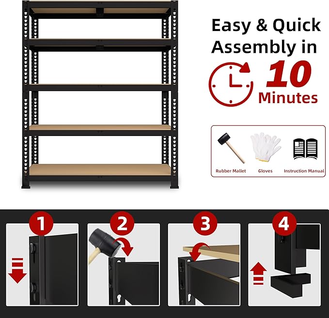 3 Packs 35.5" W x 16" D x 71" H Adjustable Garage Storage Shelves - 5-Shelf Heavy Duty Shelving Unit, Metal Utility Storage Organizer Racks for Warehouse Pantry Closet Kitchen, Black