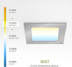 ASD 6 Pack LED Square Recessed Lighting 4 Inch, 5 CCT 2700K-5000K, 12W 50W Eqv, Ultra Thin Dimmable Ceiling Lights with J Box, Canless Wafer Downlight, Slim Panel Light, UL Energy Star, Brushed Nickel