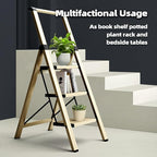 HillhutApex 3 Step Foldable Aluminum Step Ladder with Handgrip, Anti-Slip Pedal, 330 lbs Capacity, Lightweight & Portable for Home, Kitchen, Office, Garage (Gold)