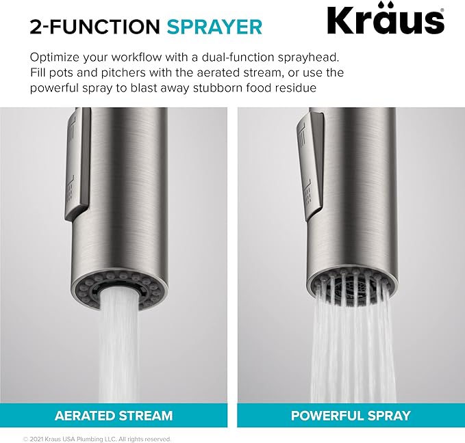 Kraus Oletto Spot Free Stainless Steel Dual Function Kitchen Faucets with Pull Down Sprayer, KPF-2620SFS