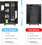 71'' Metal Storage Cabinet with Doors, Multifunctional Bathroom/Garage Lockable Steel Cabinet, Broom Closet Storage with Hanging Rod (Style-1)