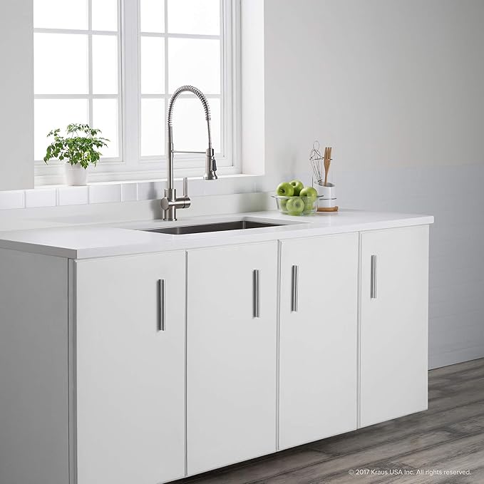 KRAUS Britt Commercial Style Spot Free Stainless Steel Pre-Rinse Kitchen Faucet with Deck Plate and Soap Dispenser, KPF-1690SFS-KSD-31SFS