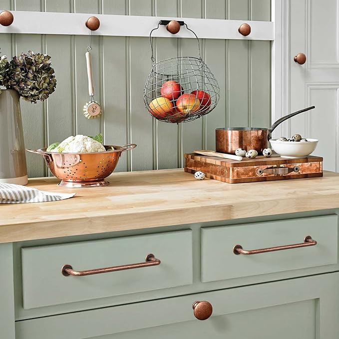 Goo-Ki 6 Pack Antique Copper Cabinet Pull Dark Copper Drawer Handles, 5.04 inch(128mm) c-c Solid Vintage Copper Bar Pulls Red Bronze Kitchen Hardware for Dresser Wardrobe Cupboard, 9338AC-128