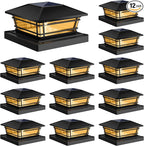 Solar Post Cap Lights Outdoor 12 Pack [LED Bulb, 2 Brightness Setting] Fence Post Solar Lights Waterproof for 4x4 5x5 or 5.5x5.5 Wood Posts, Warm Bright Bulb Lighting for Garden Deck Yard