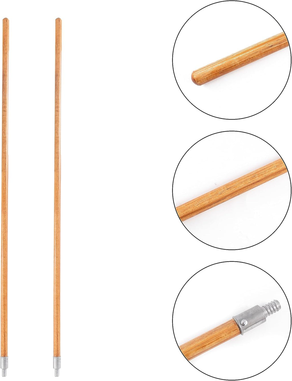 Matthew Cleaning Commercial 60inch Screw On Mop Handle for Floor Cleaning Heavy Duty Mop Head Replacement Holder Industrial Grade Lacquered-Wood Handle with Threaded Metal Tip - 12 Pack