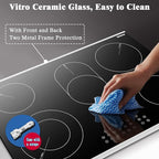 Karinear 30 Inch Electric Cooktop 30 Inch 5 Burners Electric Stove Ceramic Cooktop, Drop-in Electric Radiant Cooktop with Front and Back Metal Frame, Lock, Timer, 8400W, 220-240V, Hard Wire, No Plug