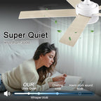 52 inch White Ceiling Fans with Lights and Remote, Reversible 5 Blades Modern Ceiling Fan for Bedroom, Living Room, Dining Room, LED 3 CCT 6-Speed Noiseless, ETL Listed