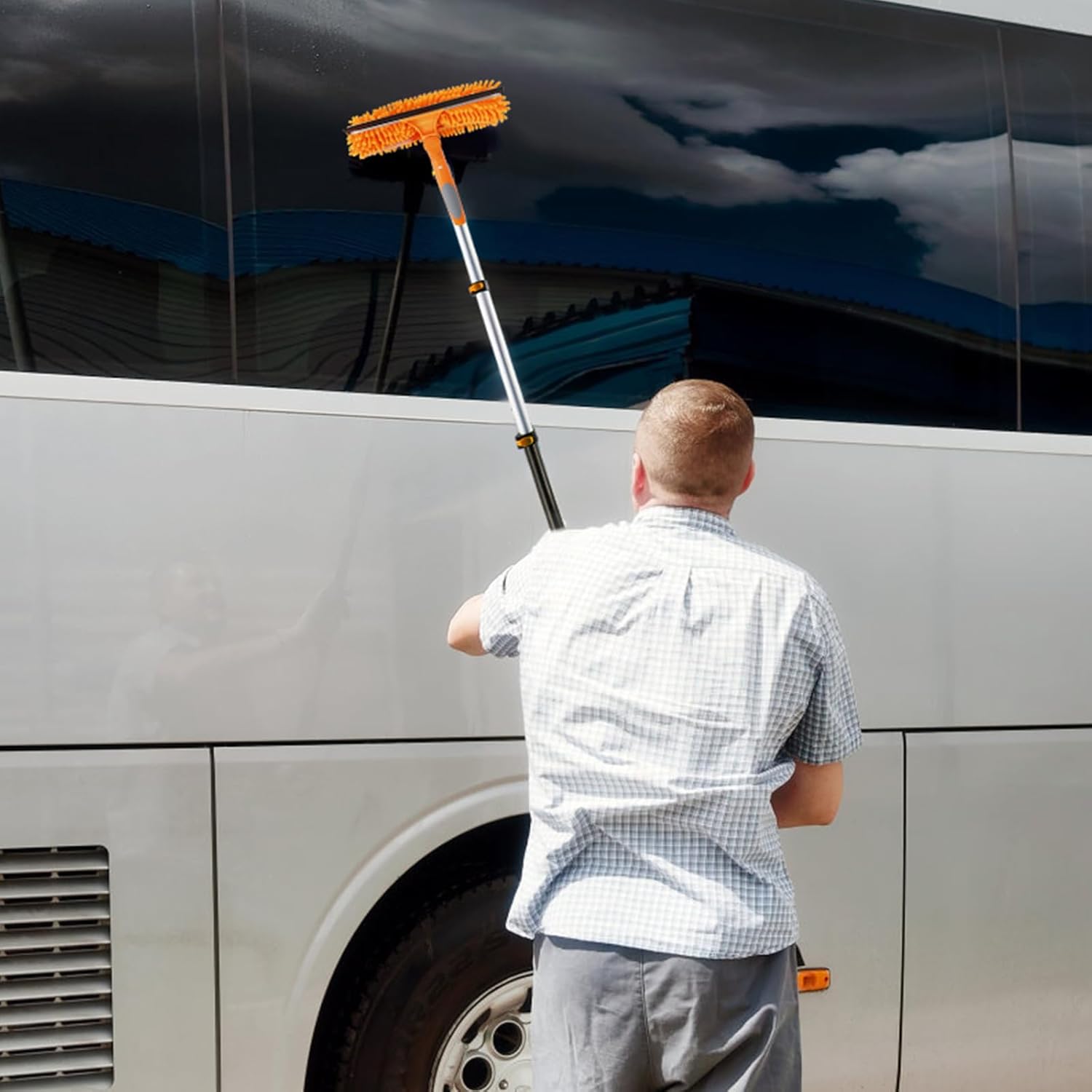 23 ft High Reach Window Squeegee with Extension Pole, 2 in 1 Squeegee for Window Cleaning, Window Cleaner Tool with 5-Stage 4-16.5 ft Telescoping Pole, Squeegee for Shower Glass Home Car