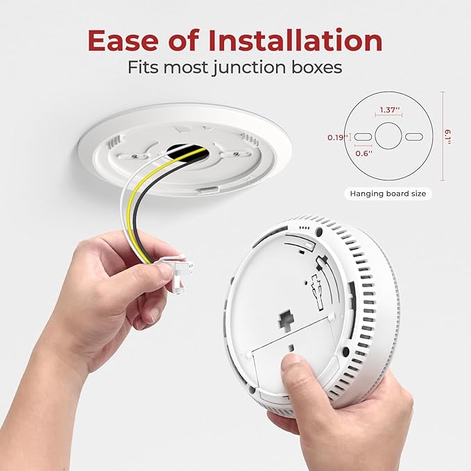 Hardwired Interconnected Smoke and Carbon Monoxide Detector Combo, 2 in 1 Smoke and CO Detector with 2 AA Batteries Back Up, AC Smoke and CO Alarm, Voice Alert, Self-Check, 6 Pack